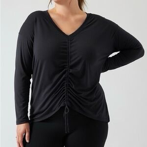 Athleta Crossover Ruched Top Long Sleeve Black XL Modal Athleisure Yoga Pilates